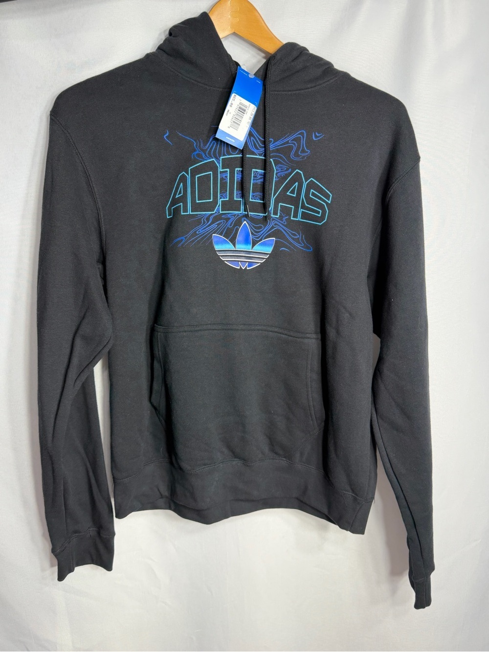 adidas mens Black Hoodie with Blue Outline Graphic size XL new w tags